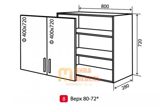 Модульная кухня Колор Микс верх 8 в 80x72  витрина (Vip-мастер)