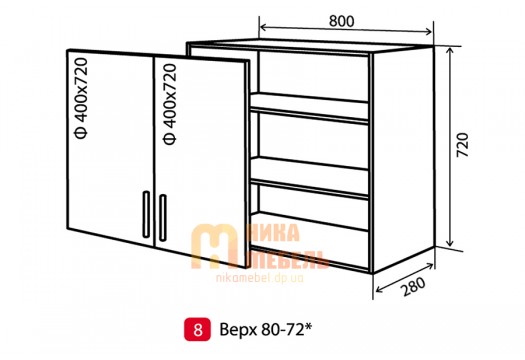Модульная кухня Колор Микс верх 8 в 80x72  витрина AL (Vip-мастер)