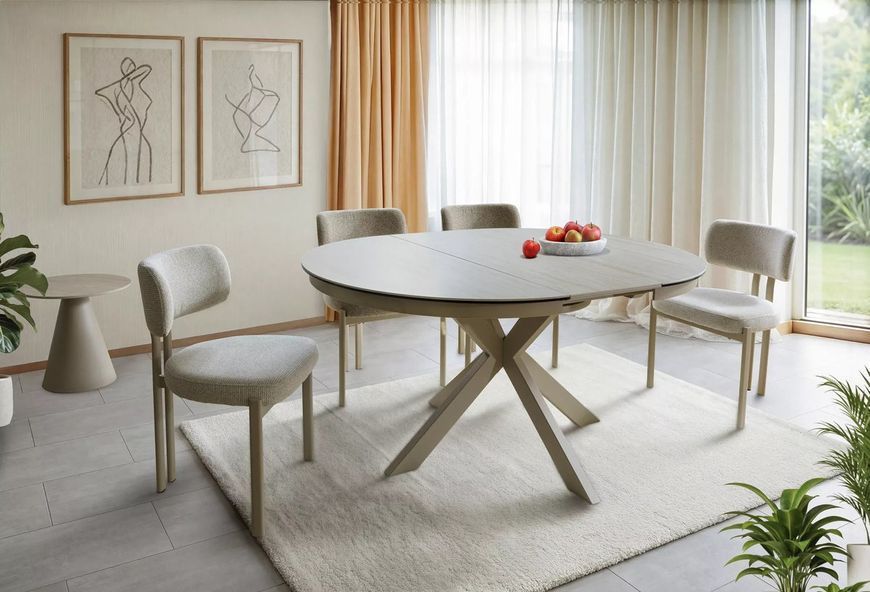Стіл PORTO CERAMIC 120(160)*120 бежевий травертин/кашемір 13354 фото
