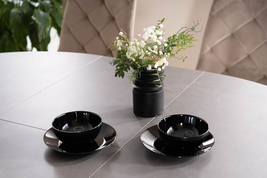 Стіл PORTO CERAMIC 120(160)*120 тем.сірий ефект мармуру/чорний мат 10280 фото