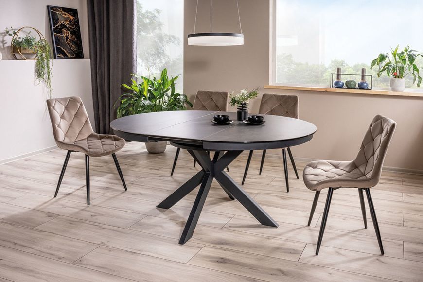 Стіл PORTO CERAMIC 120(160)*120 тем.сірий ефект мармуру/чорний мат 10280 фото